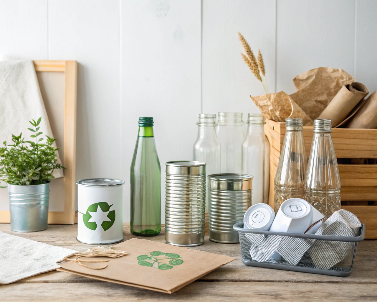 Essential materials and tools for creating a tin wind catcher, emphasizing sustainability.