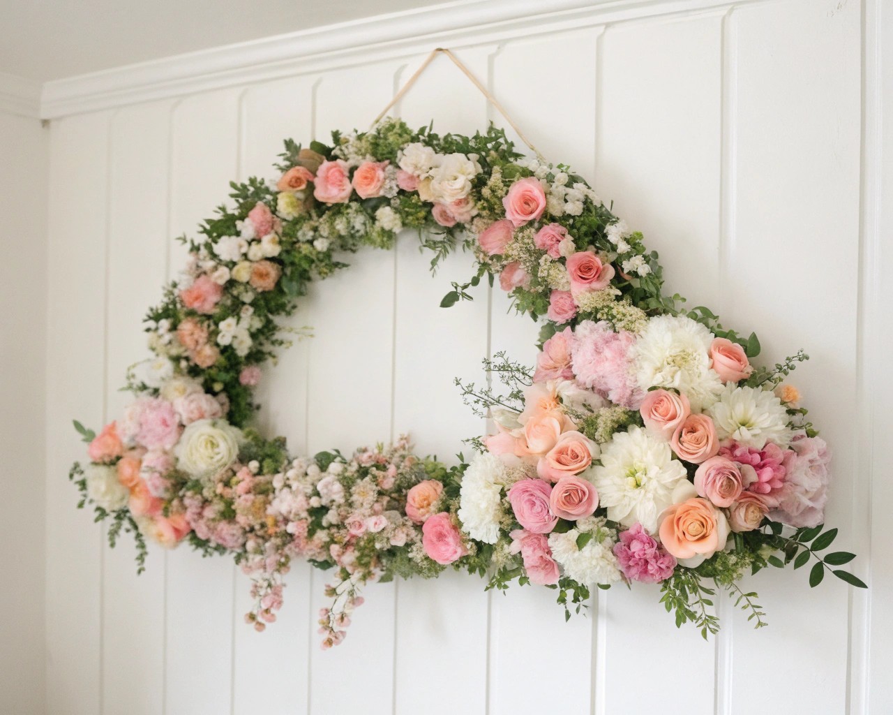 The classic chicken wire cloud method creates versatile and enchanting floral arrangements.