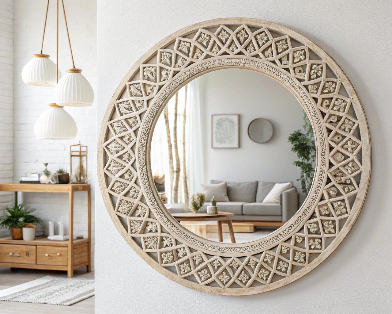 Visualize the impact of simple geometric shapes in mirror art design.
